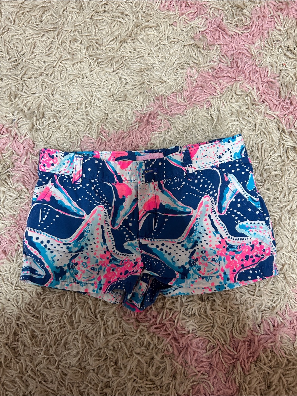 Lilly Pulitzer Navy, Pink & Aqua Printed Jean Shorts